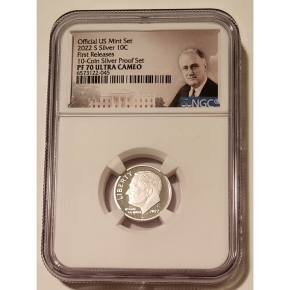 2022 S Silver Roosevelt Dime Proof PF70 UC NGC First Releases Portrait Label - Picture 1 of 2